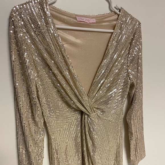 Pink Lily Celebratory Night Sequin Champagne Dress - Picture 6 of 6